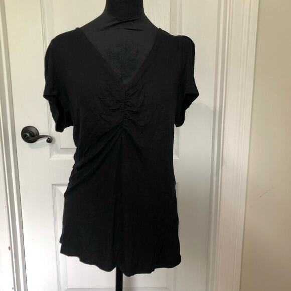 INC International Concepts Women's Ribbed Ruched Top V-Neck Short Sleeve Large - Picture 2 of 9